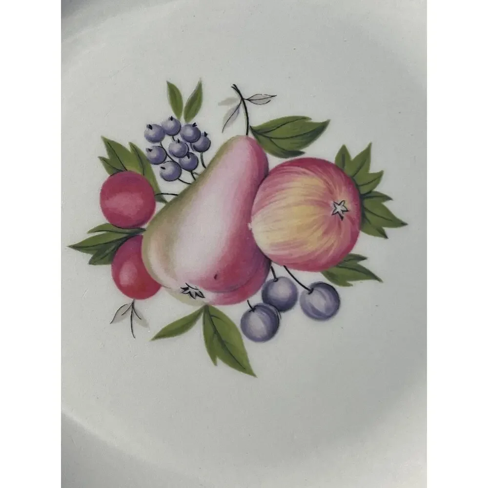 Vintage Set 5 Ridgway Pottery Fruit Plates Evesham England Green Border Dessert